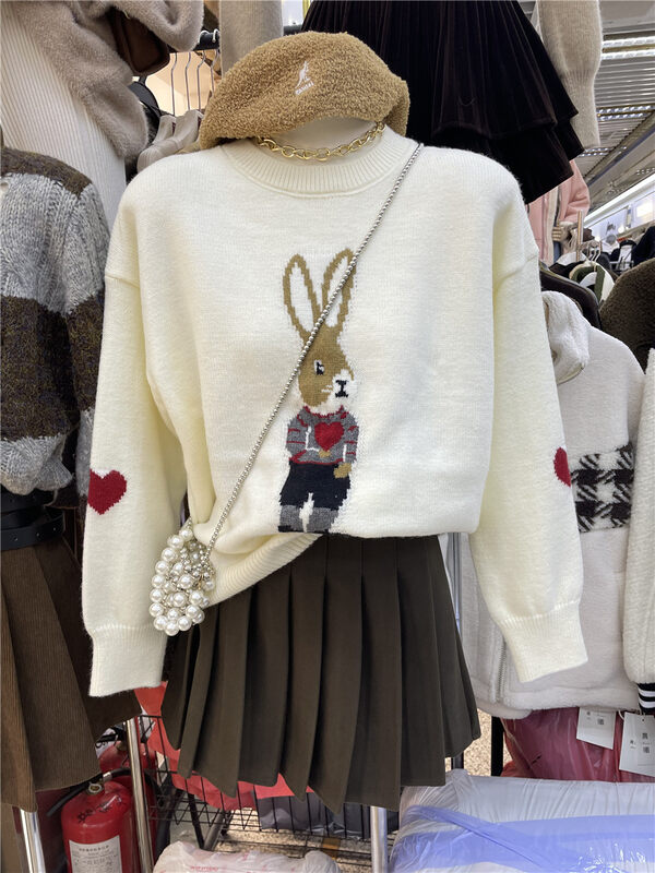 【JULIA】Round Neck Cartoon Rabbit Warm Sweater YS1-5063# PCZ