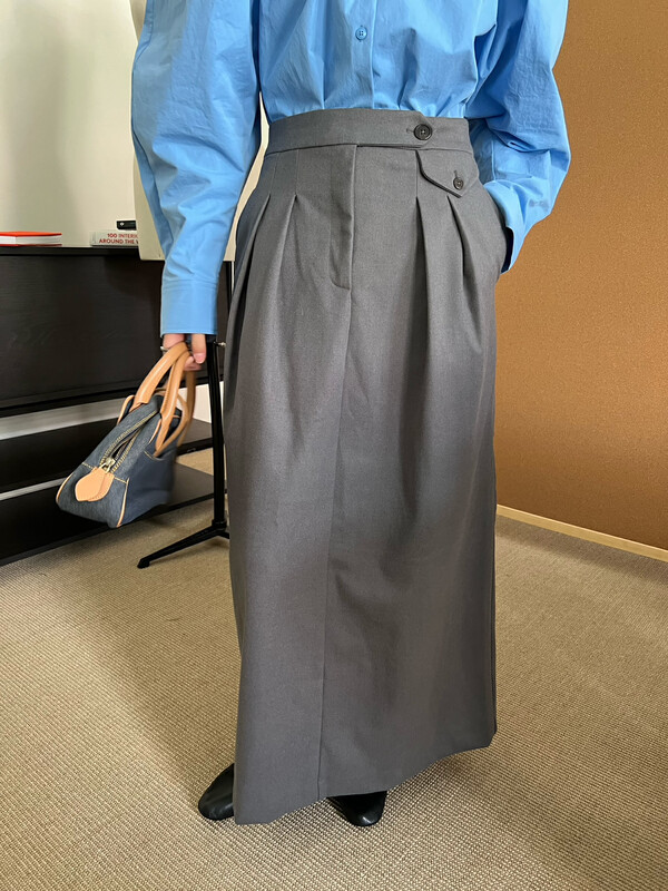 [TRUSTME] Big-name simple solid color all-match back slit skirt 40266