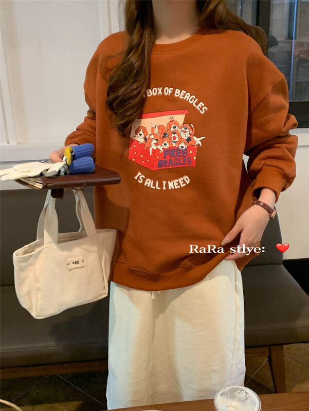 【RARA】Puppy Print Letter Fleece Casual Sweater 30359# LSL