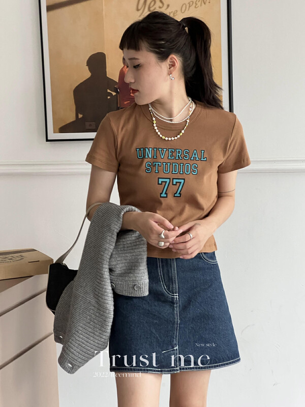 Original price 43.99! [TRUSTME] Retro alphabet all-match cotton short-sleeved T-shirt 033-40157