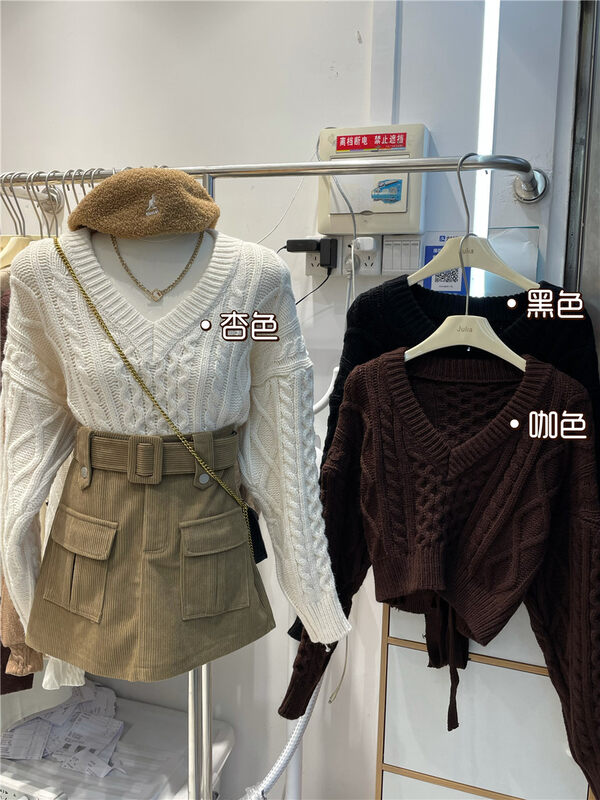 New in winter! [JULIA] round neck tie short warm sweater YS2-5056# PCZ