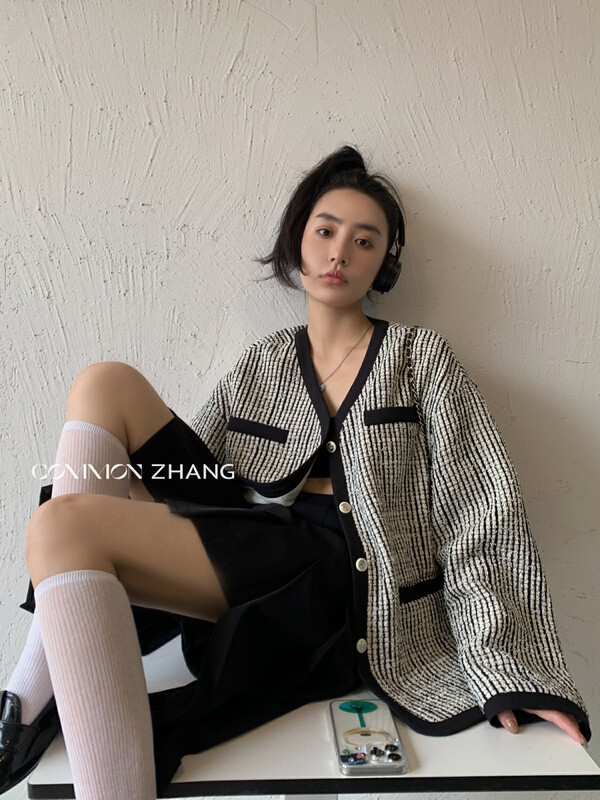 【CZ ZHANG】Loose single-breasted tweed suit with contrasting colors of fashion brands 82147# JHY