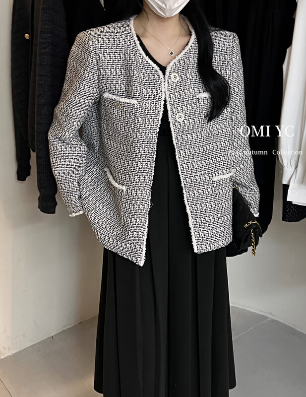 【O MI】French Retro Small Fragrance Single Breasted Short Jacket 33216# FHX