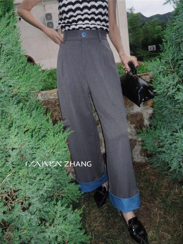 【CZ ZHANG】Fashion curling color matching loose trousers 82190