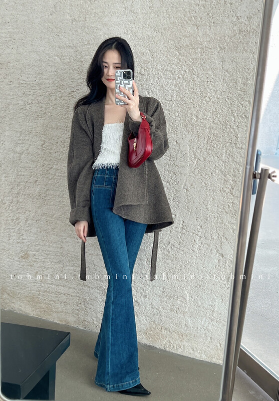 Autumn is new! [TABMINI] Korean version of the contrast color striped loose short jacket (with waist rope) (including 10% wool) Q11341-F# WPL
