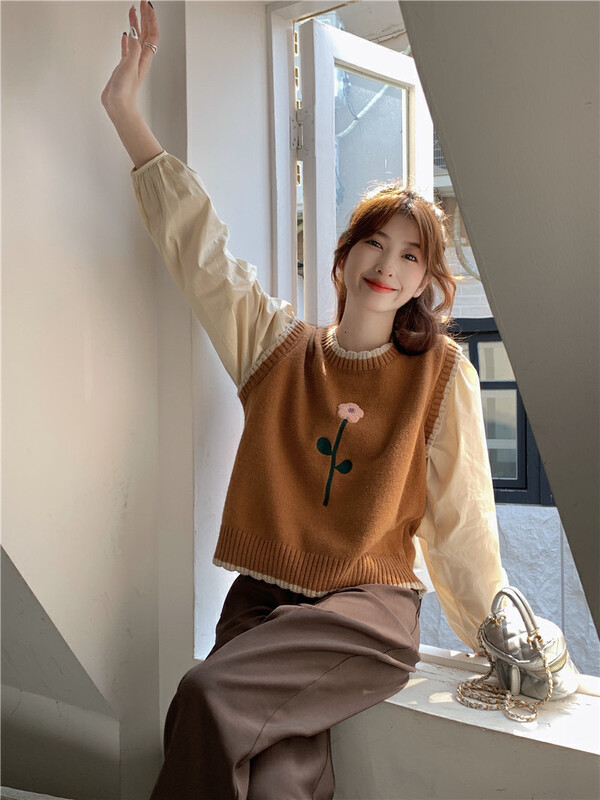 Autumn models are new! [Timely rain] Korean style ins sweet and age-reducing design fake two warm sweaters 70530# WPL