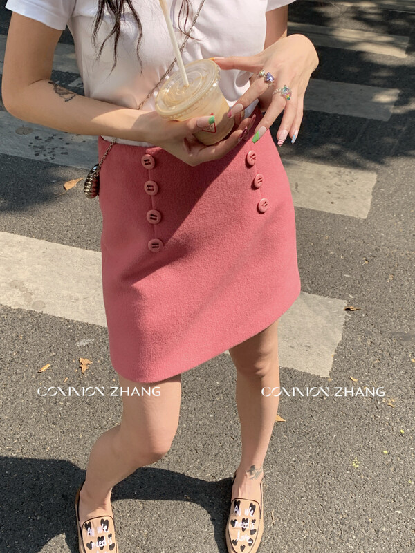 [CZ ZHANG] Commuter Simple Solid Color High Waist Covering Hip A-Line Short Skirt 82416-1