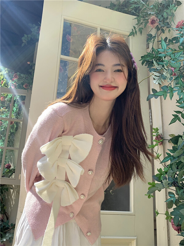 New for winter!  [Timely rain] Korean style ins sweet temperament design heavy industry three-dimensional bow warm sweater 54206# WPL