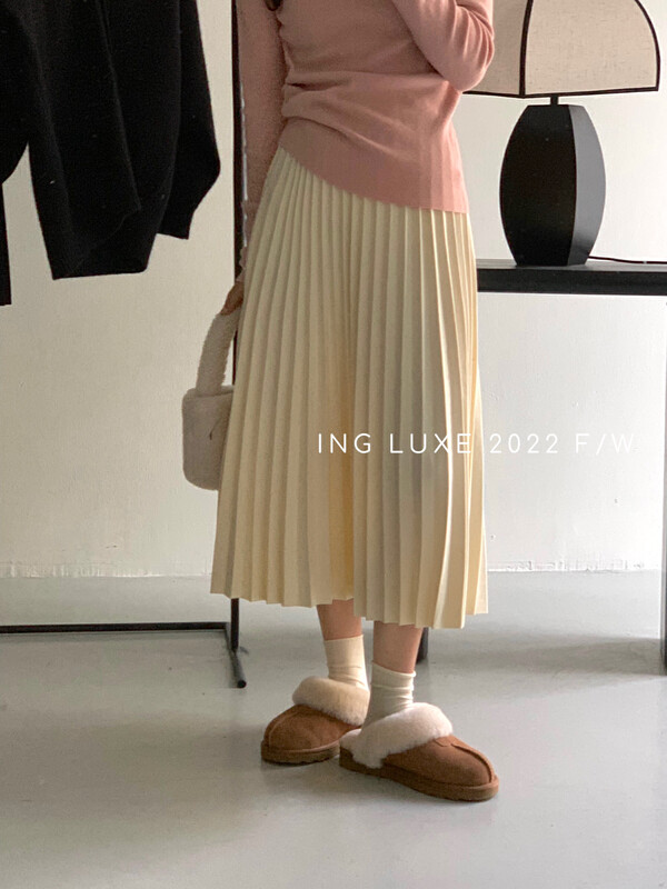 【ING】Woolen Wool Pleated Skirt 8206