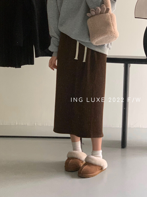 【ING】Loose Casual Drawstring Versatile Split Skirt 8195