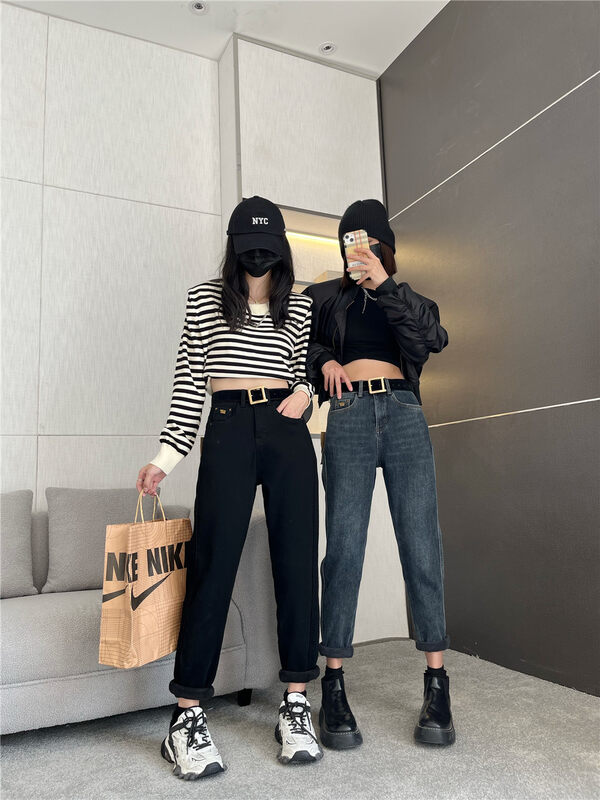 【OKD】High waist slim all-match jeans (with belt) 52885# GY
