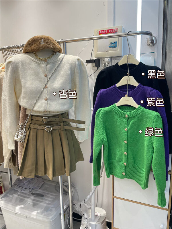 【JULIA】Solid Color Round Neck Breasted Warm Sweater YS2-5066# PCZ