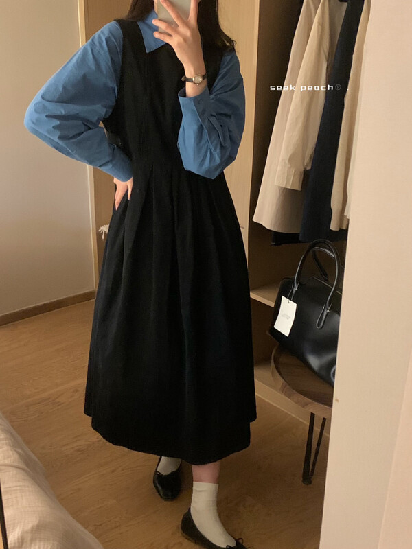 New in autumn! [SEEK PEACH] round neck casual slim solid color dress 5753# L