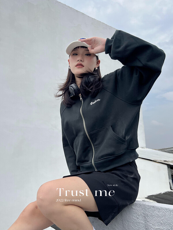 [TRUSTME] Korean version of simple casual embroidered letter sweater zipper jacket style 40213