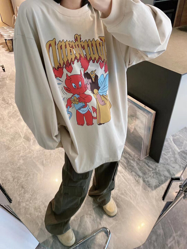 New in autumn! [YT] personalized pattern printing loose long-sleeved T-shirt T51521# PCZ