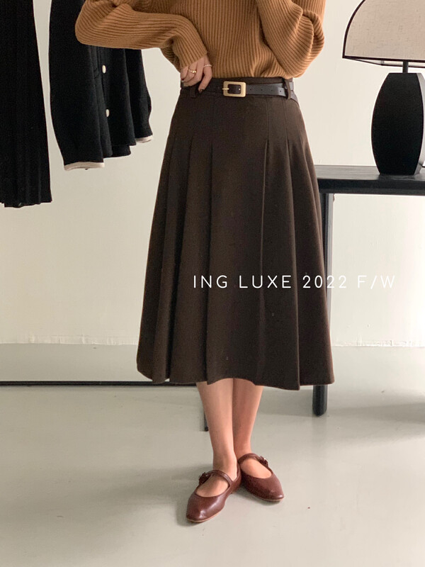 【ING】French temperament high waist pleated skirt 8226