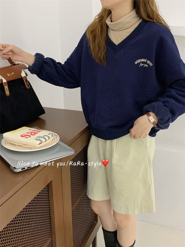 【RARA】V-neck fleece fashion casual sweater 5677# LSL