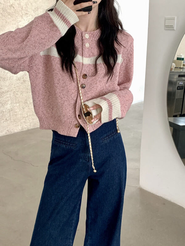 【BENYAN】lavame fashion contrast color knitted cardigan sweater sweater 3181