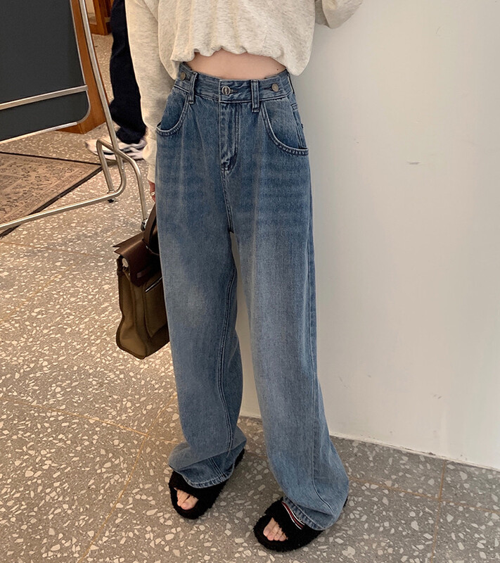 New in early autumn! [Timely rain] Korean style ins retro design high waist and thin straight loose wide-leg jeans A71119# WPL