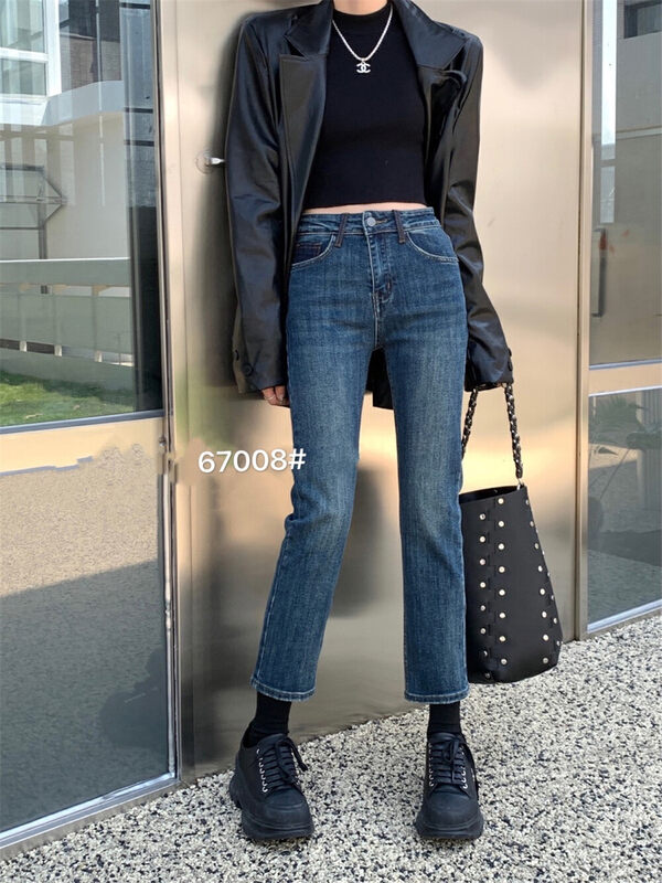 New for winter!  【OKD】Stretch back pocket design straight slim jeans 67008# GY