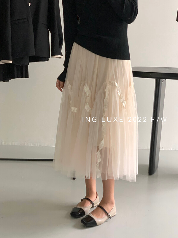 【ING】Korean Irregular Mesh Skirt Skirt 8242# FHX