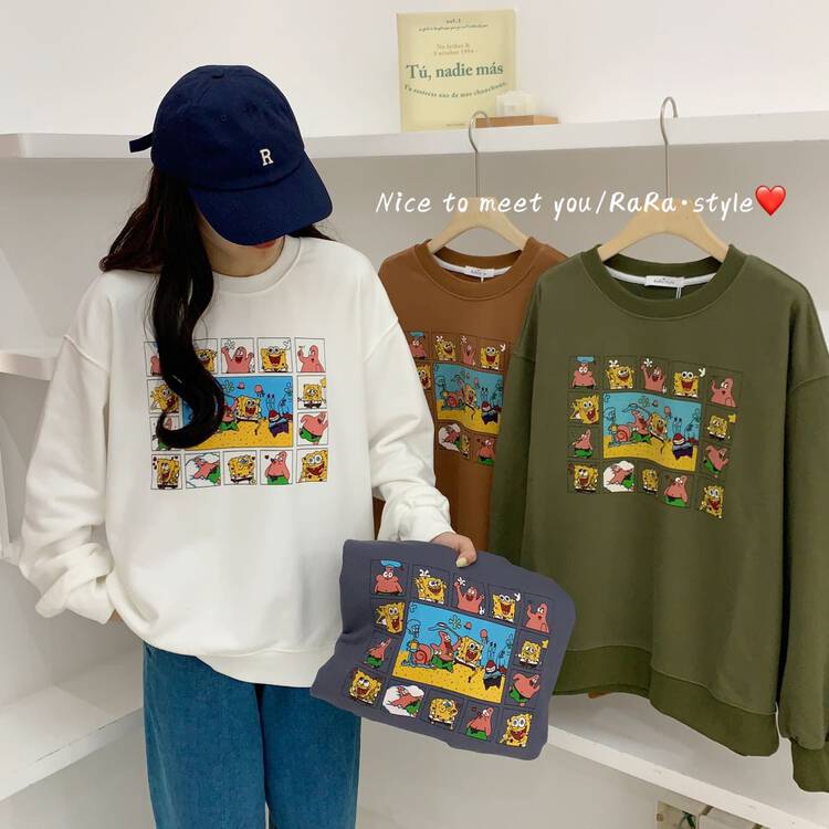 【HIIOIO】Cartoon SpongeBob SquarePants Loose Casual Sweater 5667# LSL