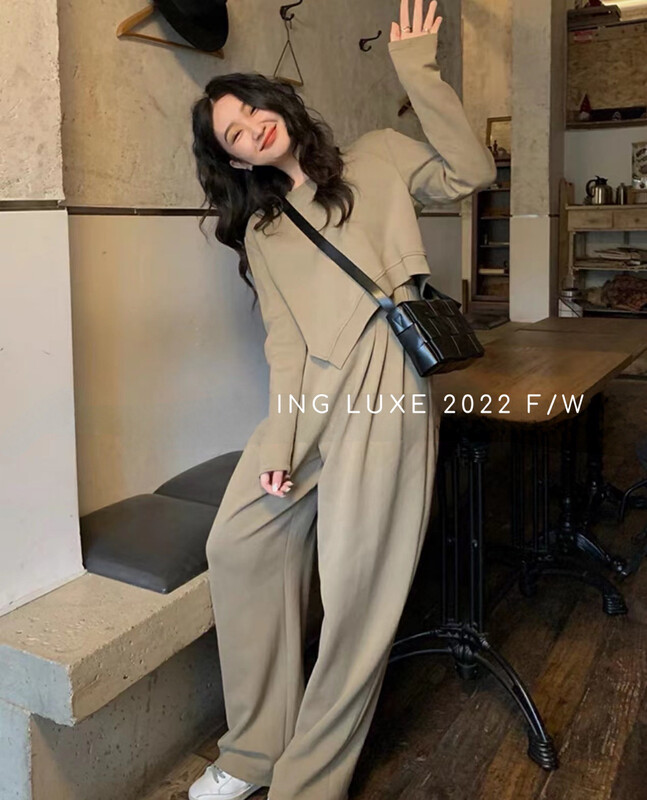 【ING】Retro Lazy Wide Leg Pants Suit 9508