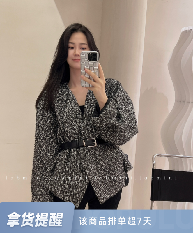 New in winter! [TABMINI] Korean version of long-sleeved breasted short jacket (with belt) Q11361-G# WPL