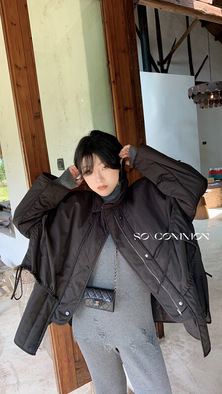 [CZ ZHANG] Design fake two-piece zipper high-neck loose warm cotton clothes 82461