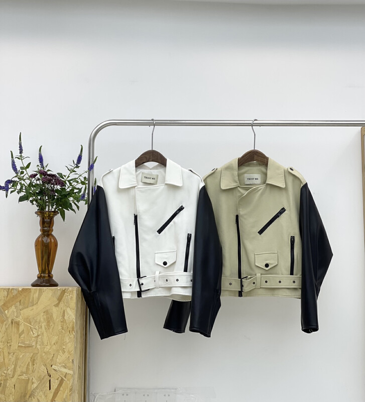 【TRUSTME】Trend Street Fashion Colorblock Design Short Jacket (with Belt) 17-20650# JHY