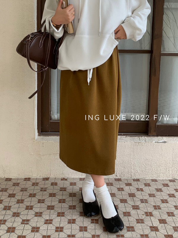 【ING】Casual all-match drawstring slit skirt 8133