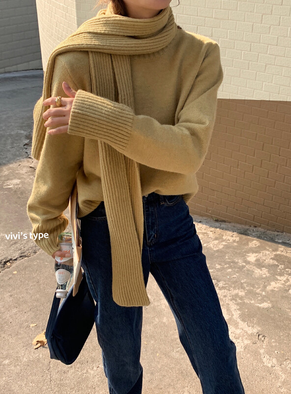 【VIVIS TYPE】Korean clean round neck warm sweater (with scarf) 9239# HJY