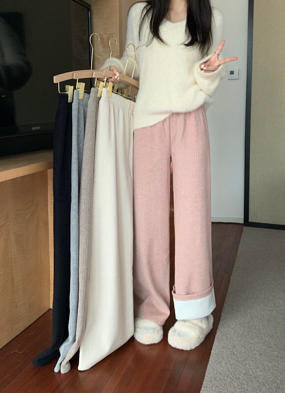 [Timely rain] Korean style ins design sense thickened plus velvet rabbit velvet casual pants B1719# WPL