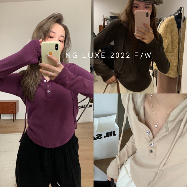 [ING] All-match hooded long-sleeved bottoming thin irregular shirt 9627