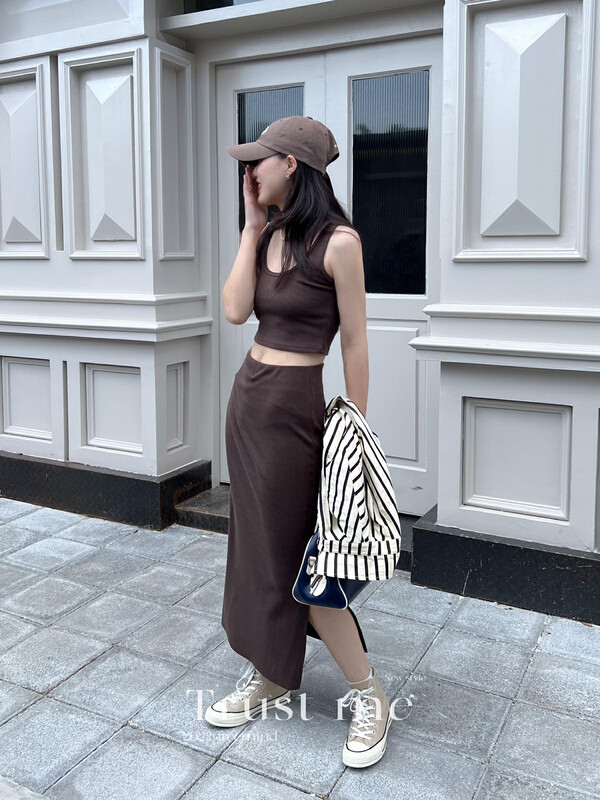 【TRUSTME】Solid color knitted skirt 014-40144