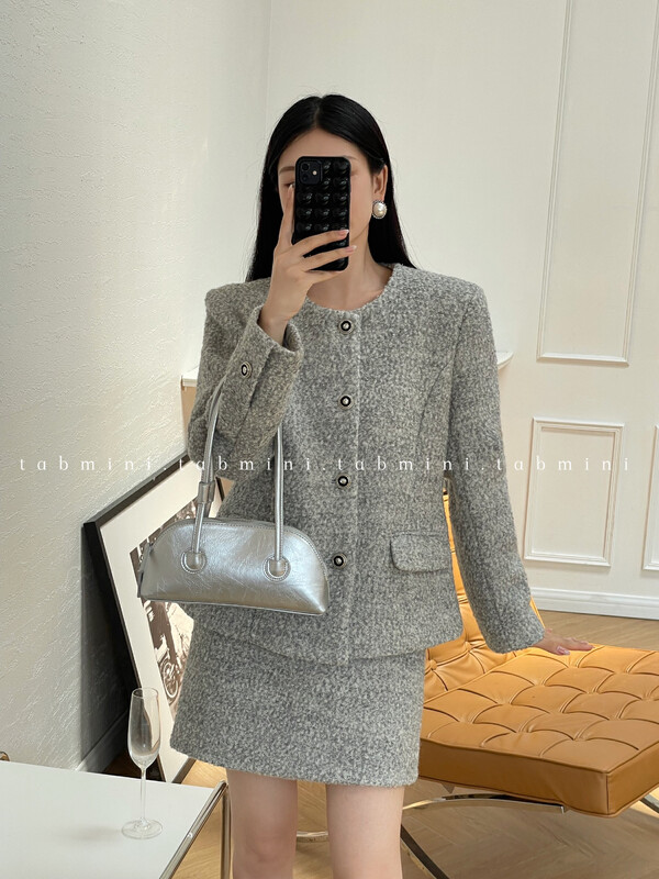 【TABMINI】Small Fragrance Texture Short Jacket + High Waist Skirt Two Piece Set (Including 34% Wool) Q11344-F# WPL