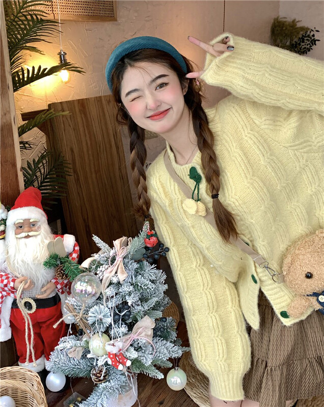 New for winter!  [Timely rain] Korean style ins sweet temperament girly hand-crocheted warm sweater 03325# WPL