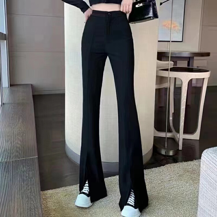 【KIKI STUDIO】Comfortable plus velvet thickened slim slit flared trousers 7059# HJY