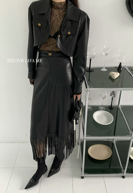 【BENYAN】Fringed Leather Skirt Skirt 6253# JHY