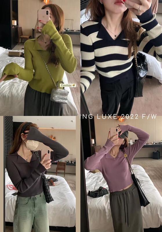 【ING】Lazy and gentle style all-match top knitted sweater w3860# FHX