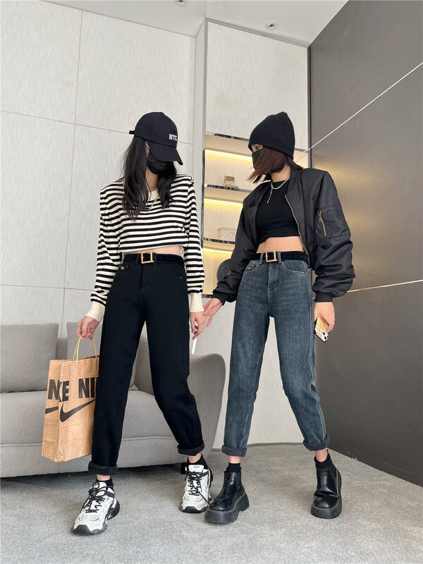 【OKD】Korean High Waist Slim Jeans (with Belt) YS1-52885# GY