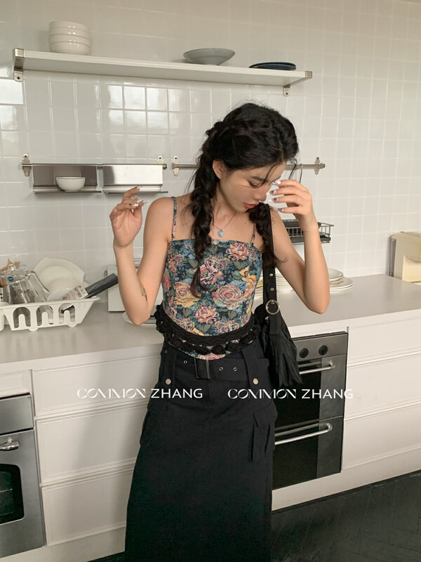 【CZ ZHANG】French retro flower embroidered hot girl fringed short vest/sling 82279# JHY