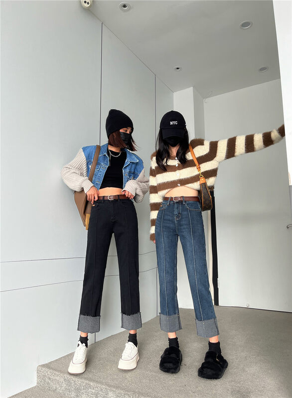 New for winter!  【OKD】Korean Fashion Super Stretch Straight All-match Jeans (with Belt) 52869# GY