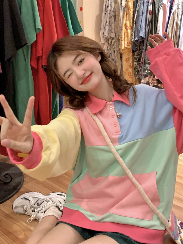 New in autumn!  [Timely rain] ins sweet age-reducing POLO collar candy-colored sweater A0977# WPL