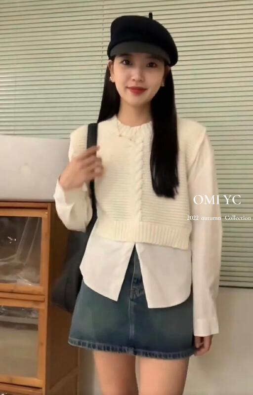 Autumn is new! [O MI] Korean version comfortable and versatile fake two-piece vest warm sweater 23399# FHX