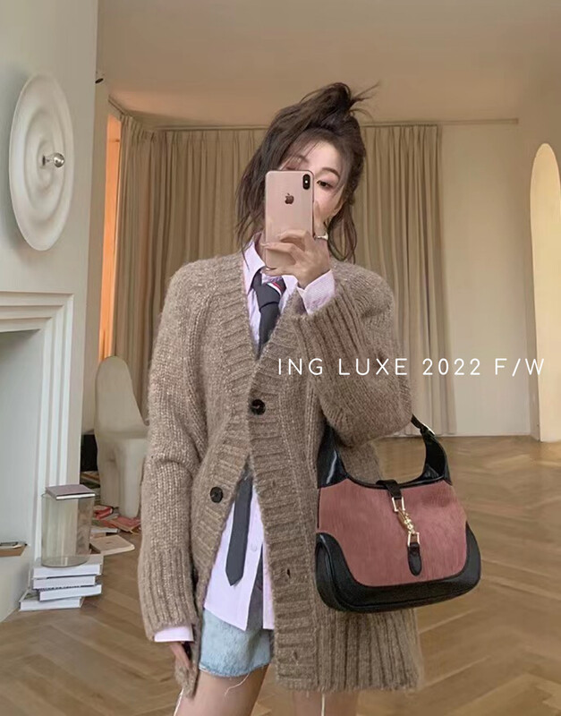 【ING】Lazy wind thin atmosphere cardigan warm sweater w3835# FHX