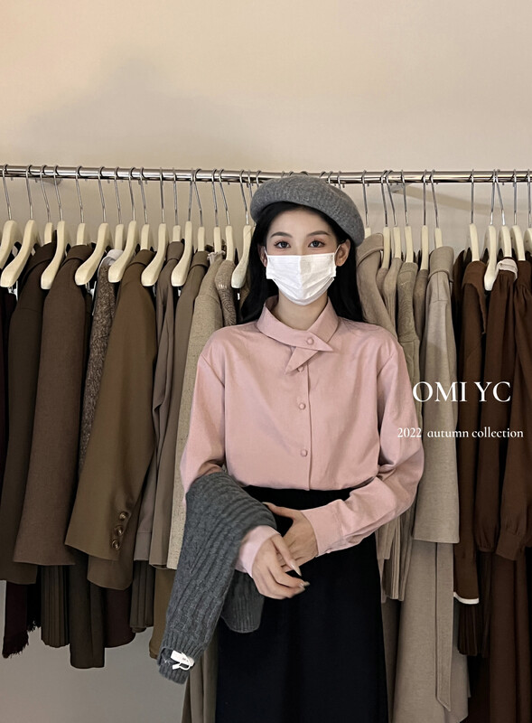【O MI】Characteristic collar casual breasted solid color shirt 88226# FHX