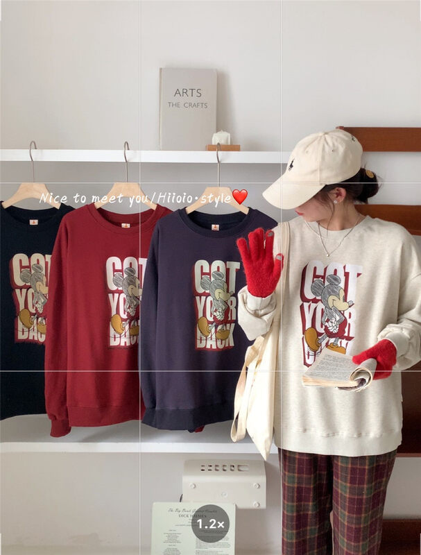 【HIIOIO】Mickey Print Lazy Retro Sweater 97065# LSL