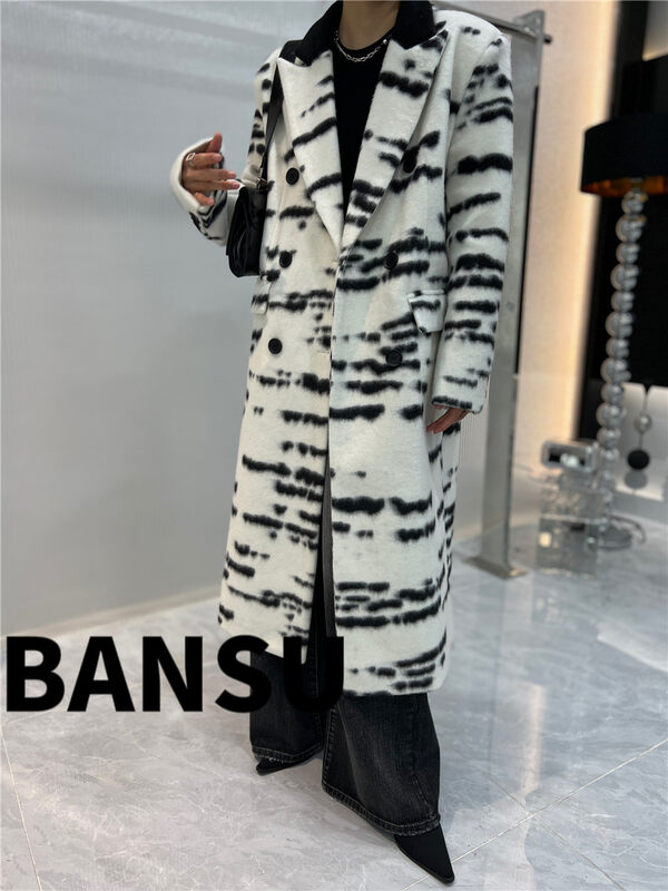[Semi-plain] Contrast color thickened long woolen coat A873# ZJY