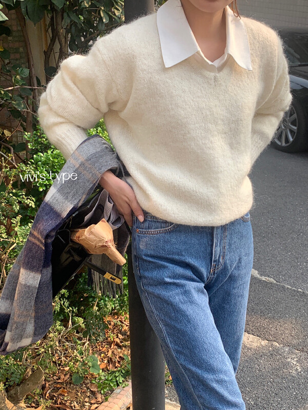 【VIVIS TYPE】Simple and solid color V-neck all-match warm sweater (including 25% alpaca 15% wool) 5209# HJY